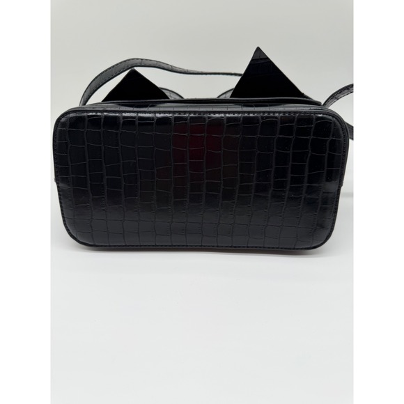 Like Dreams Black Croc Embossed Bow Crossbody Bag Top Handle Handbag - Picture 6 of 13